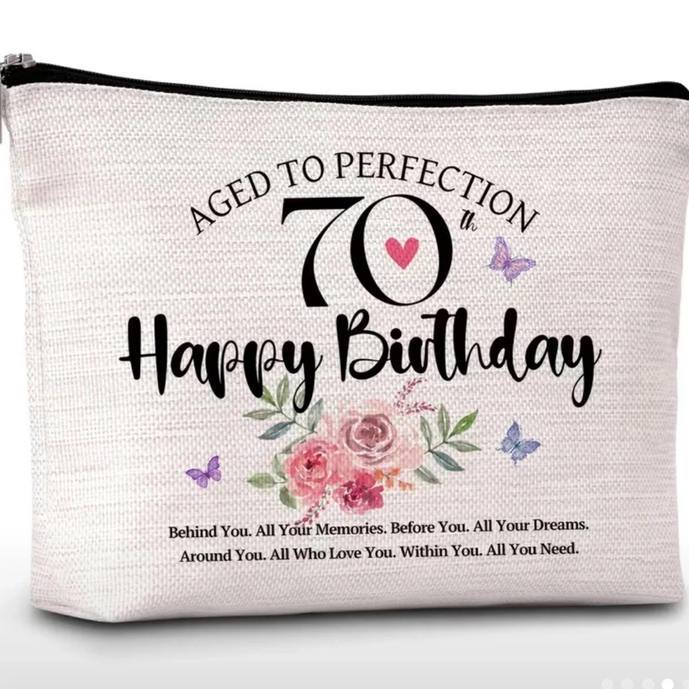 70th Birthday “Aged to Perfection” Cosmetic & Travel Zipper Pouch – Floral